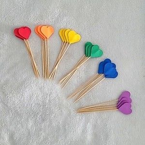 Rainbow Heart Shape Cupcake Cake Toppers Set Of 24 Cardstock PRIDE Party Decor